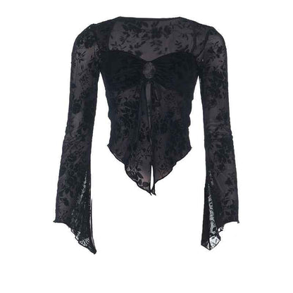 Dark Mesh Velvet Blouse for Women