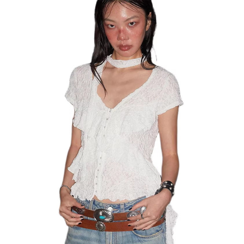 Retro Ribbon Lace Cardigan Blouse