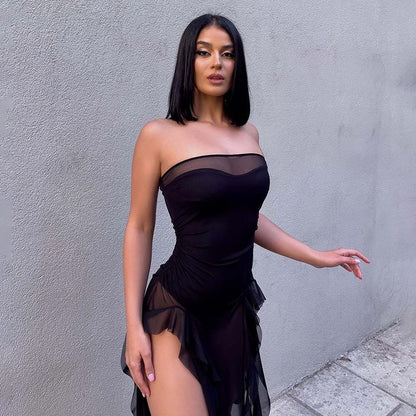 Tube Top See through Net Stitching Jellyfish Lace Dress