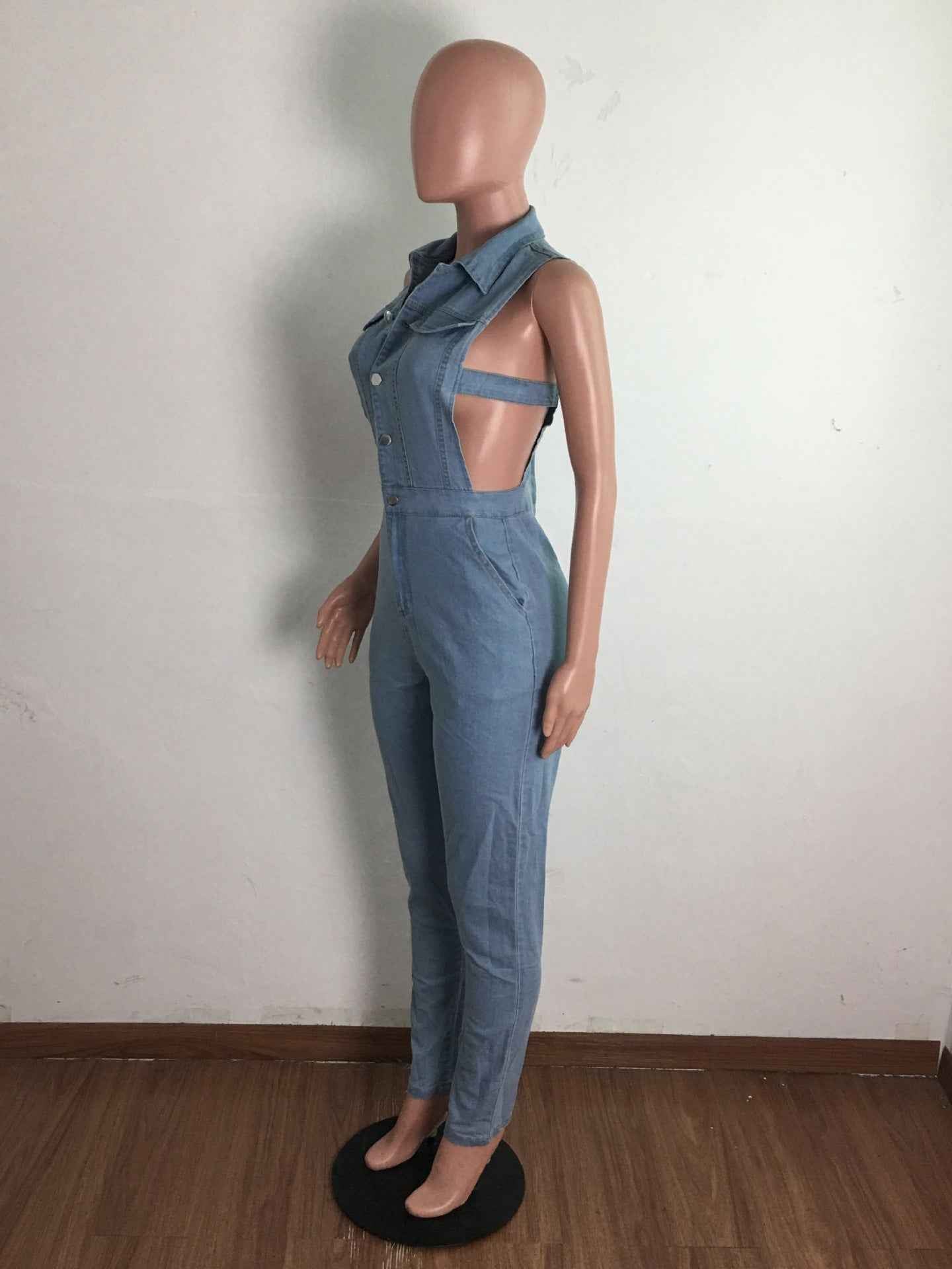 Denim Women Wear Slim Fit Jumpsuit