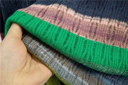 Striped Long Sleeved Loose Knitted Cardigan Sweater