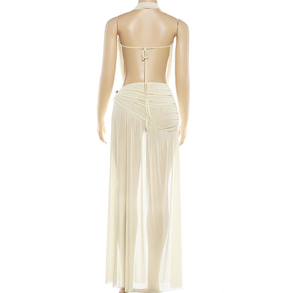 Halter Backless High Split Skirt Set