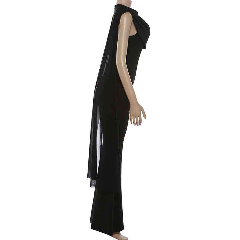 Elegant round Collar Gauze Ribbon Jumpsuit