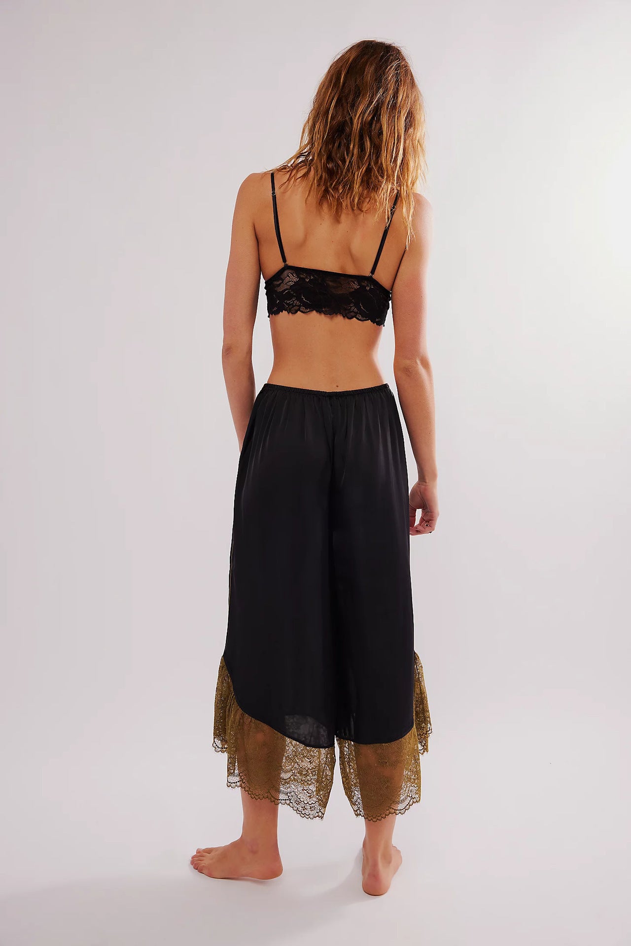 Lace Satin Stitching Loose Leggings Jeans