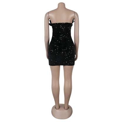 Sequin Deep V Plunge Feather Dress MUNSIEUR