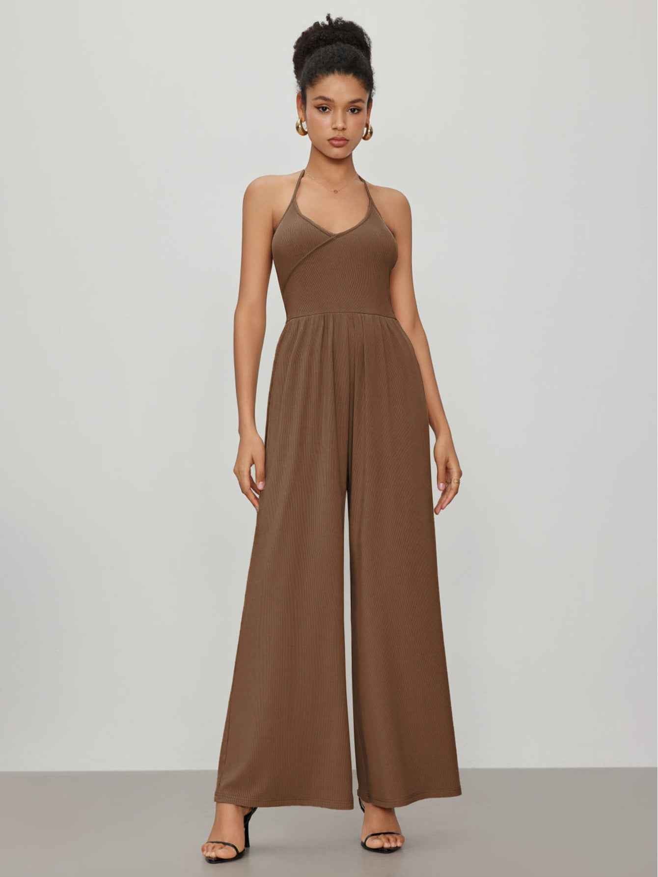 Drape Knit Lace up Halterneck Jumpsuit