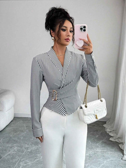 Irregular Asymmetric Metal Special Shaped Button Blouse