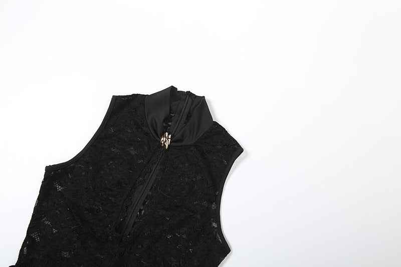 Lace Stitching Sleeveless Sexy High Waist Slim Fit Micro Pull Jumpsuit