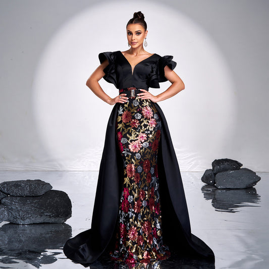 Slim Fit Sheath Elegant Sequined Fishtail Evening Dress