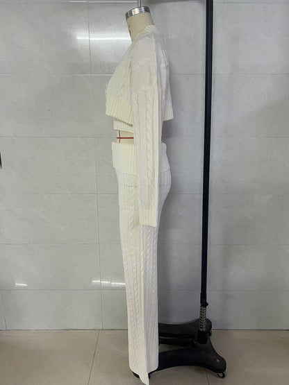 MUNSIEUR Knitted Sweatsuit Three Piece Set Sweats Leggings