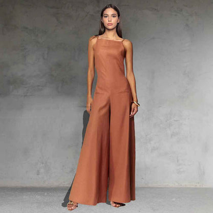 Spring Summer Suspender Sleeveless Jumpsuit Loose Vacation One Piece Wide Leg Trousers for Women
