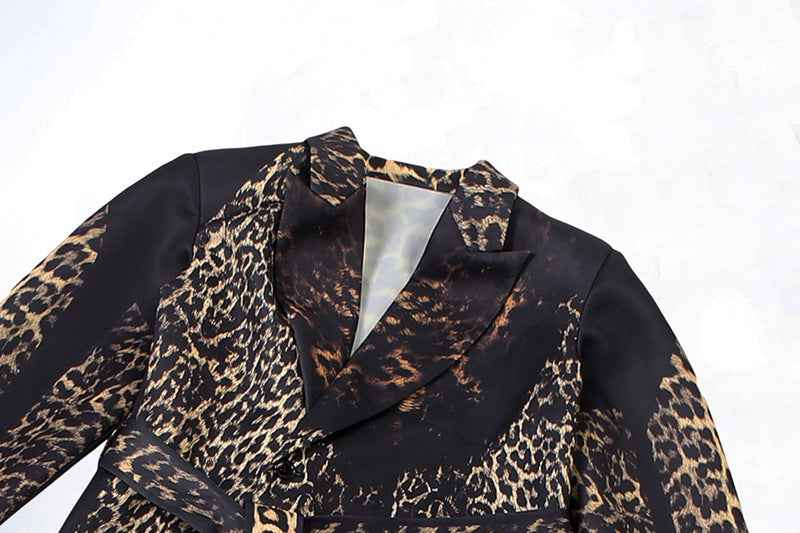 Leopard Pattern print Casual Bandage Trench Jacket