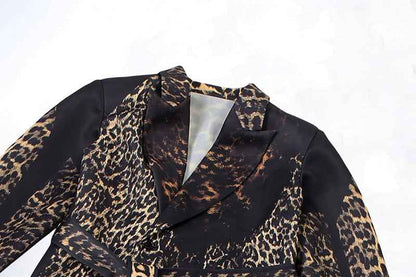 Leopard Pattern print Casual Bandage Trench Jacket