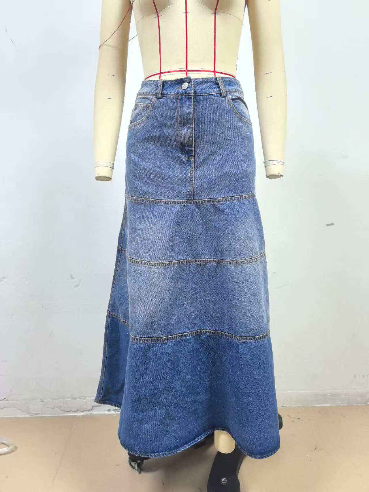 Street Retro Women's High Waist A line Denim Skirt