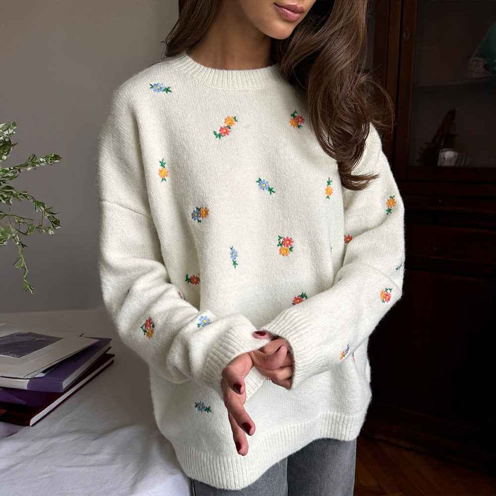 Pullover Embroidered Floral Sweater