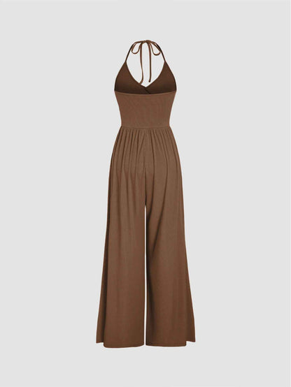Drape Knit Lace up Halterneck Jumpsuit
