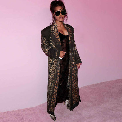 Leopard Pattern print Casual Bandage Trench Jacket