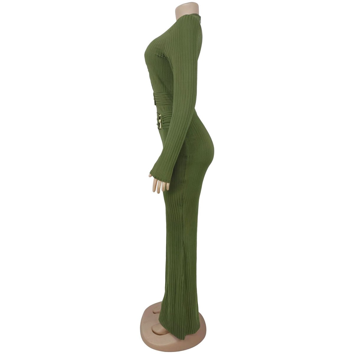 Autumn Drop Sunken Stripe Hollow Out Casual Jumpsuit for Women MUNSIEUR