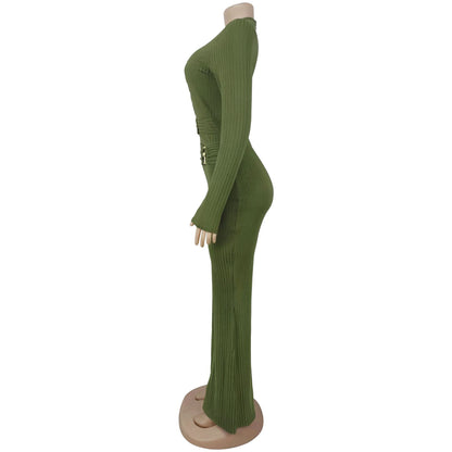 Autumn Drop Sunken Stripe Hollow Out Casual Jumpsuit for Women MUNSIEUR