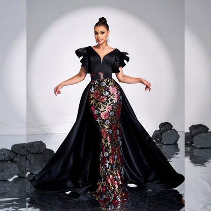 Slim Fit Sheath Elegant Sequined Fishtail Evening Dress