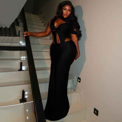 Solid Color Asymmetric  Pleated Dress