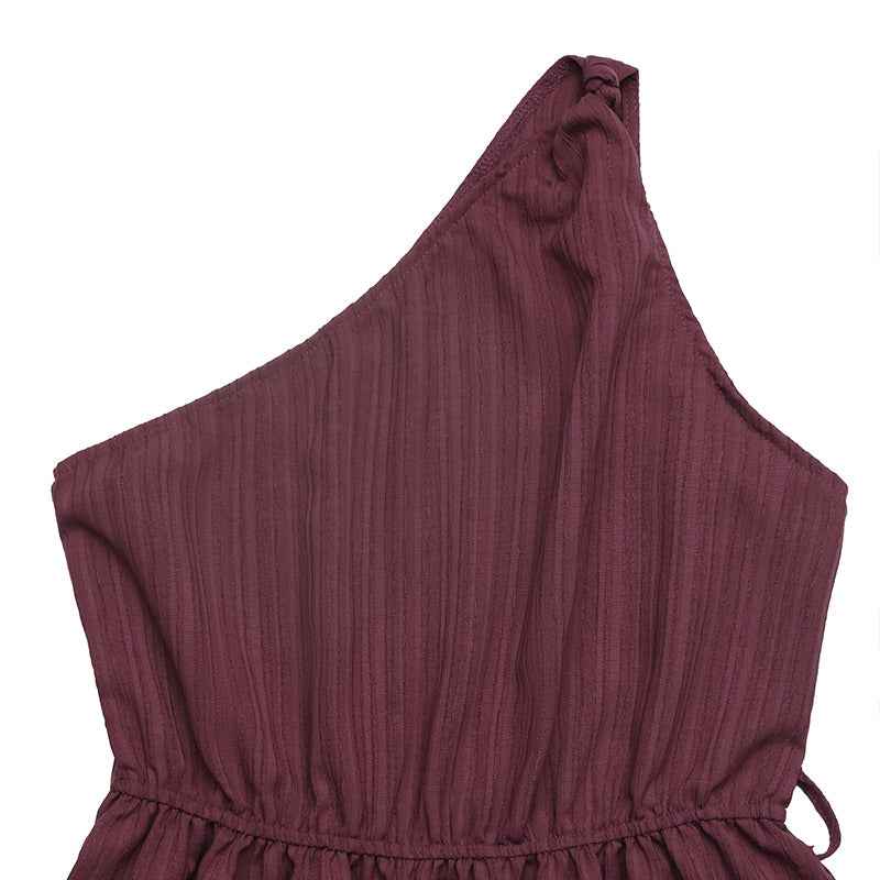 Solid Color One Shoulder Lace up Romper
