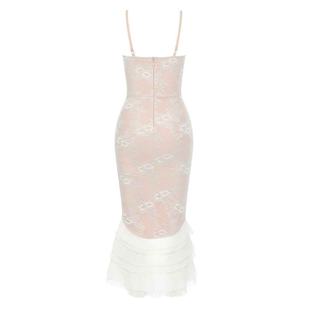 Bandage Dress Lace Ruffled Slit Sheath Fishtail MUNSIEUR