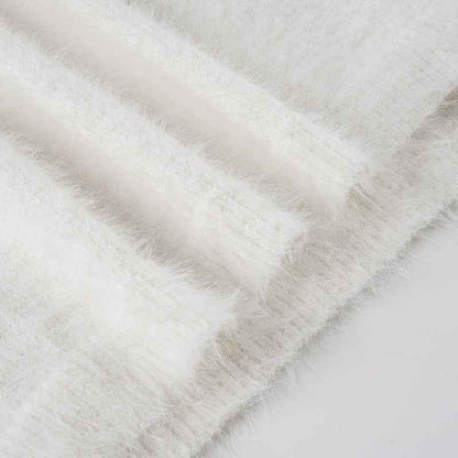 Mink Fur off Shoulder Solid Color Pullover Sweater