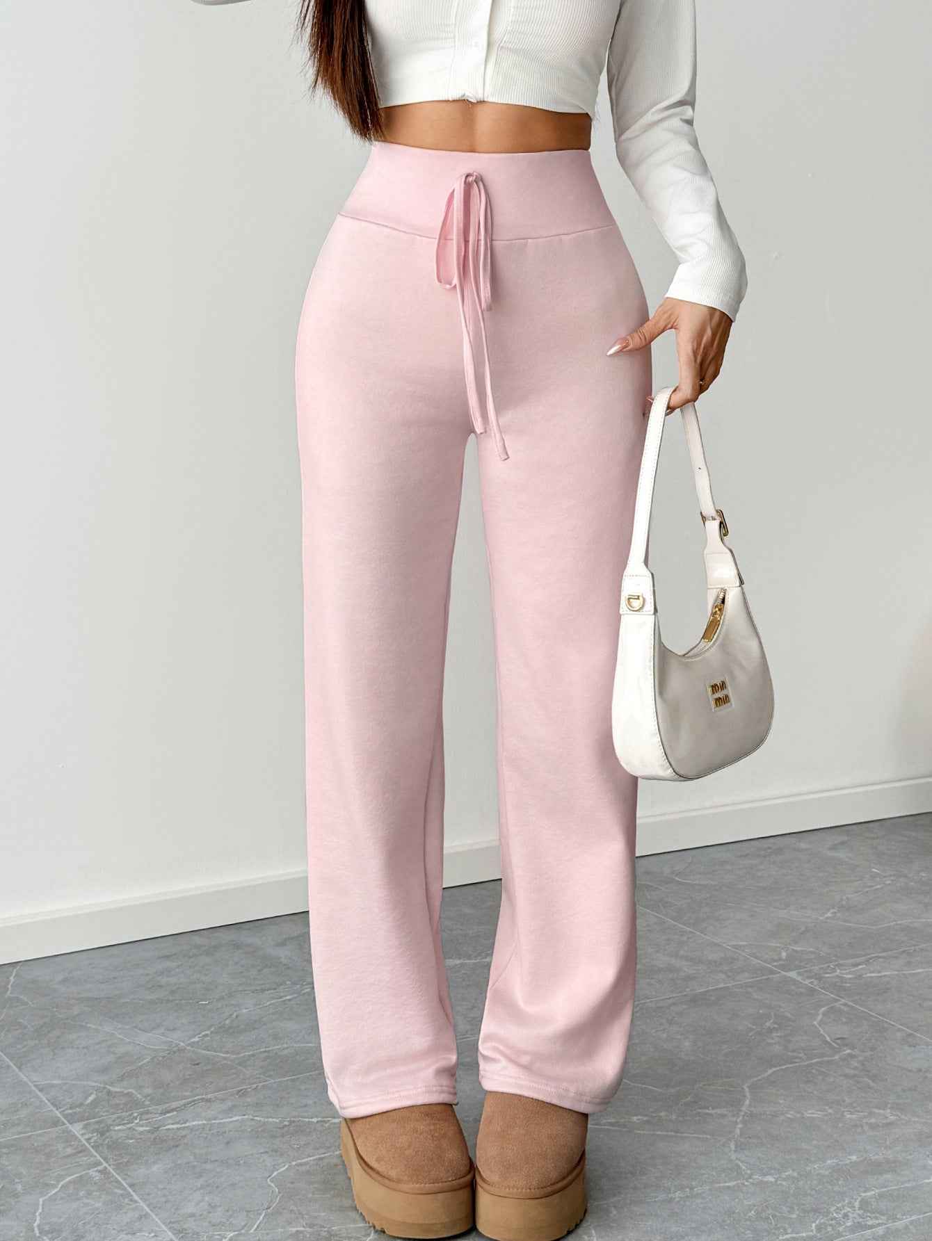 Warm Berber Fleece Pink Casual Leggings Sweats
