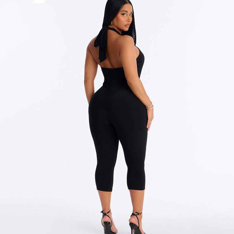 MUNSIEUR Slim Fit Sleeveless Halter Cross Jumpsuit