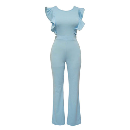 Ruffled Solid Color Jumpsuit