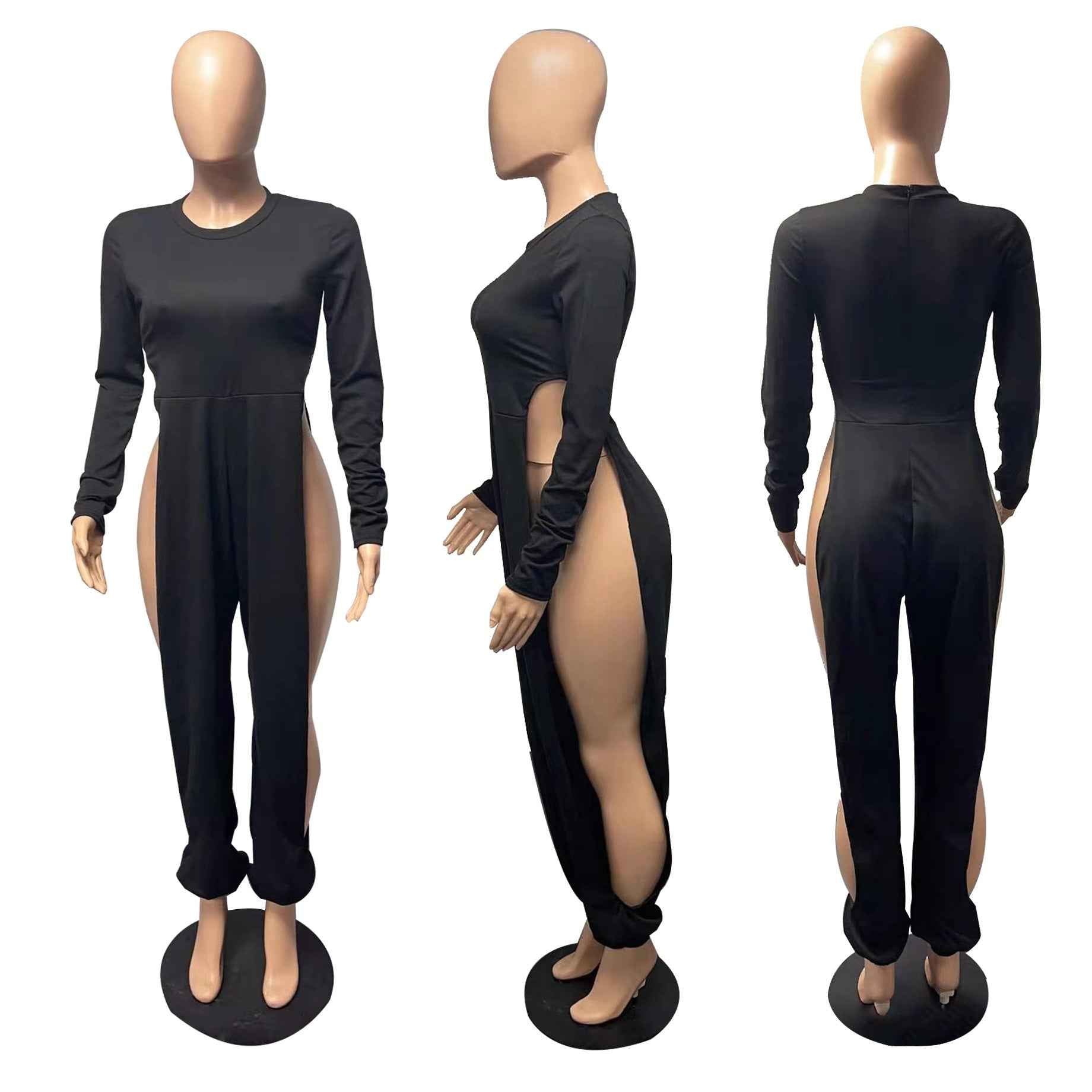 Sexy Open-Leg Jumpsuit Solid Color