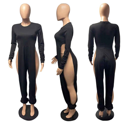 Sexy Open-Leg Jumpsuit Solid Color