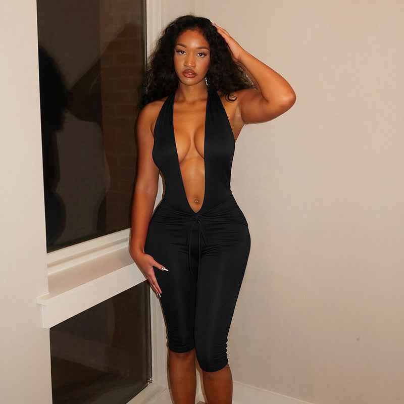Elegant Sexy Sleeveless Deep V Plunge Halter Jumpsuit