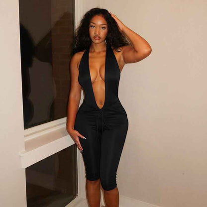 Elegant Sexy Sleeveless Deep V Plunge Halter Jumpsuit