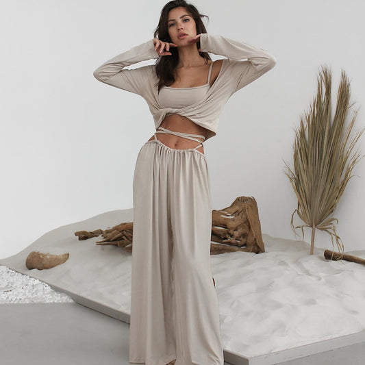 Sleepwear Three Piece Set Comfortable Pajamas Casual Bedset