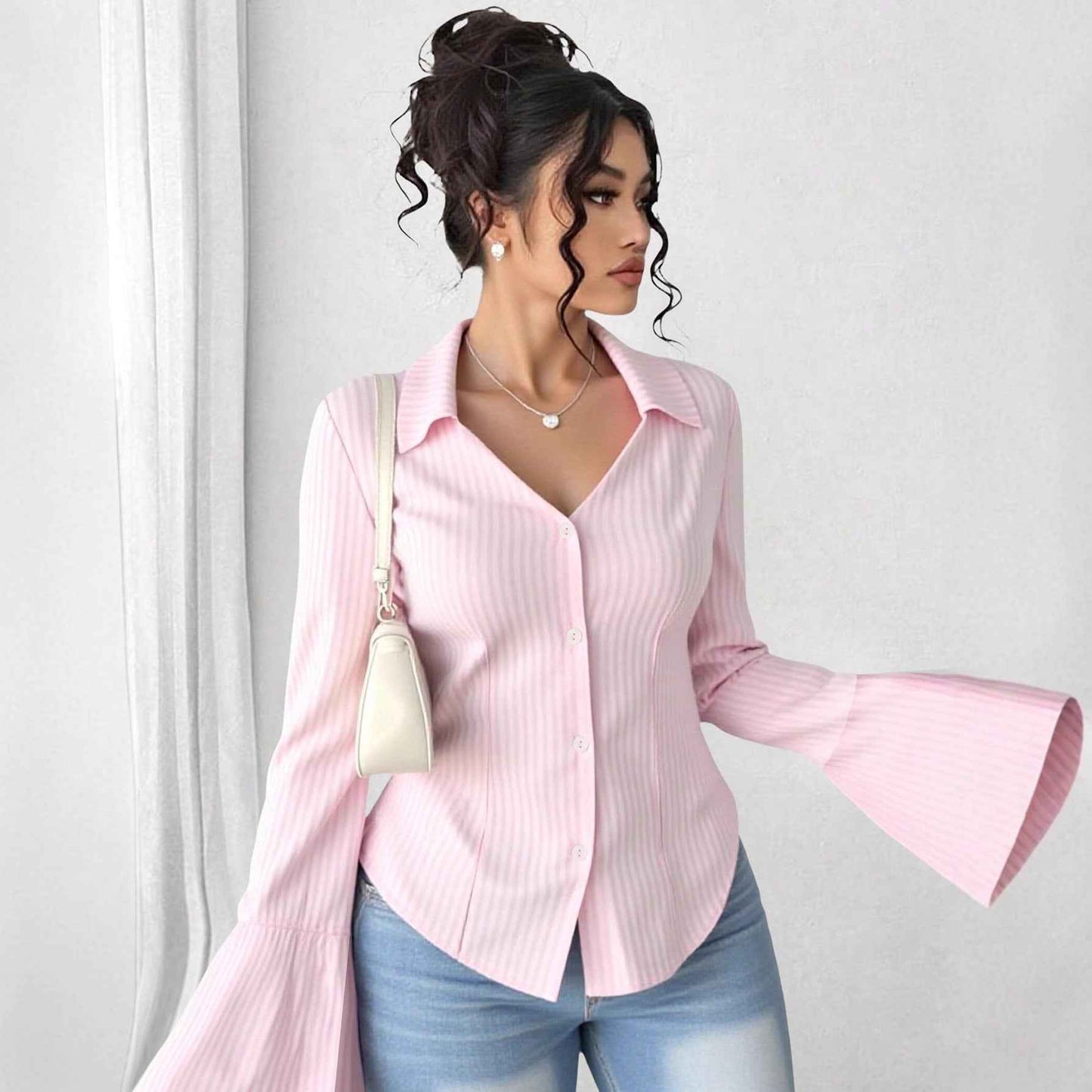 Slim Fit French Cinched Blouse Elegant Top