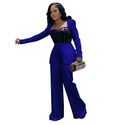 Sexy Waist Trimming Color Contrast Patchwork Jumpsuit