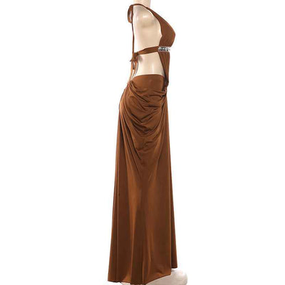 Spring Backless Thin Strap Front Slit Dress