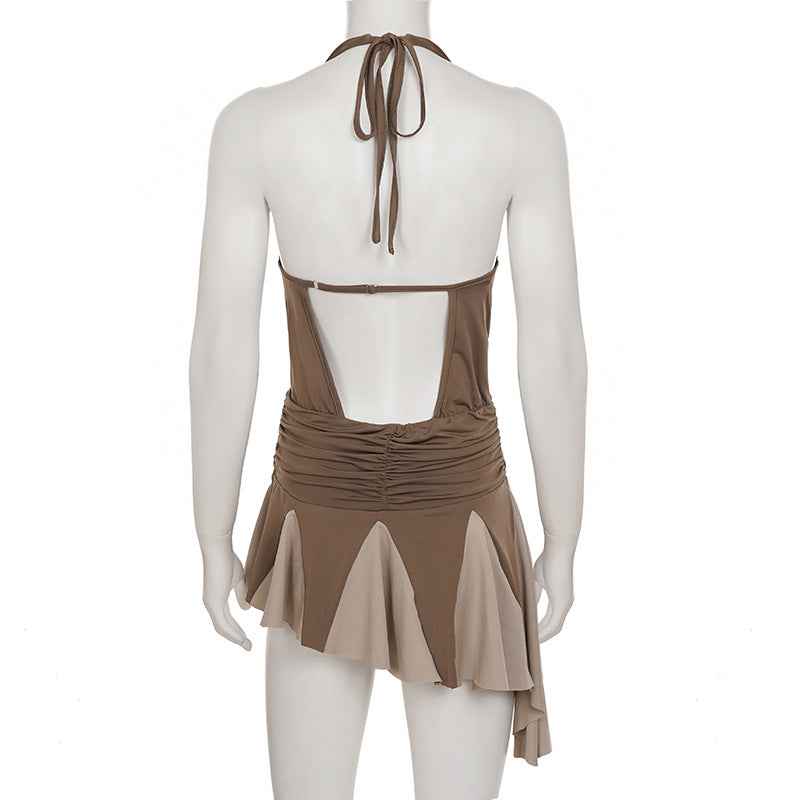 MUNSIEUR Backless Pleated Irregular Asymmetric Dress