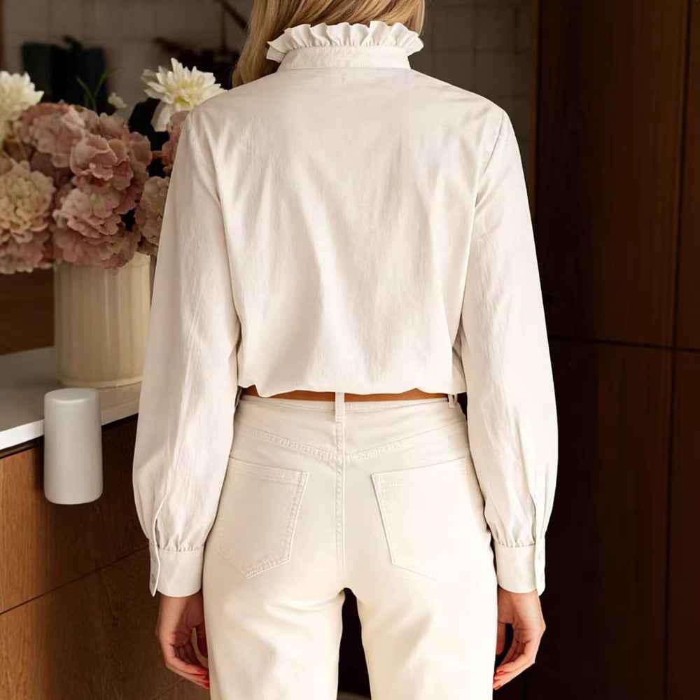 Solid Color Ruffled Blouse