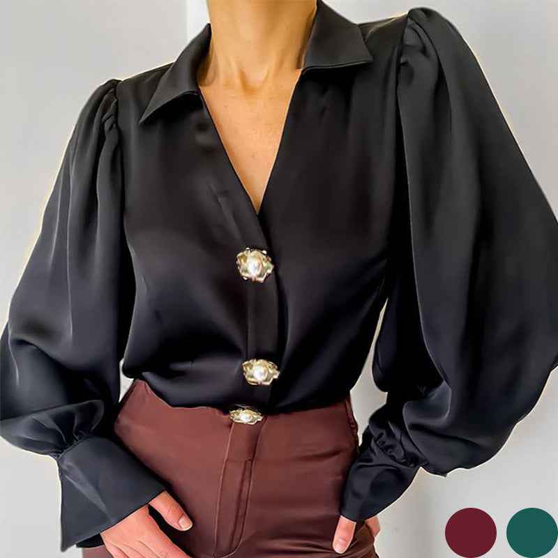 Lantern Sleeve Blouse Casual Loose Satin