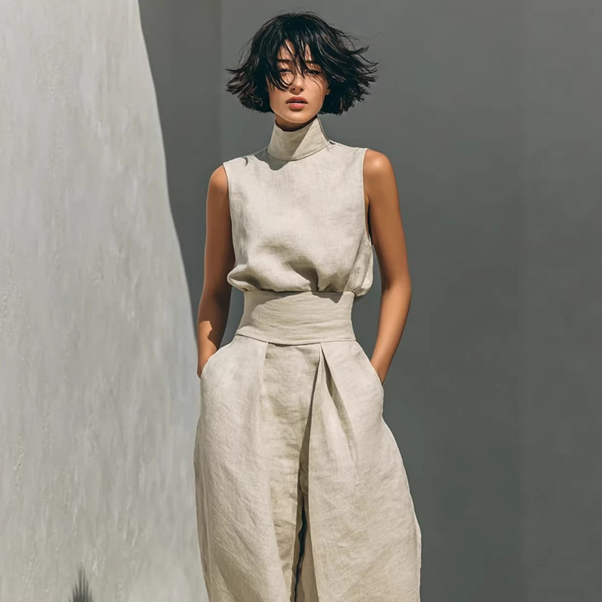 Elegant Women Simple Cotton Linen Jumpsuit