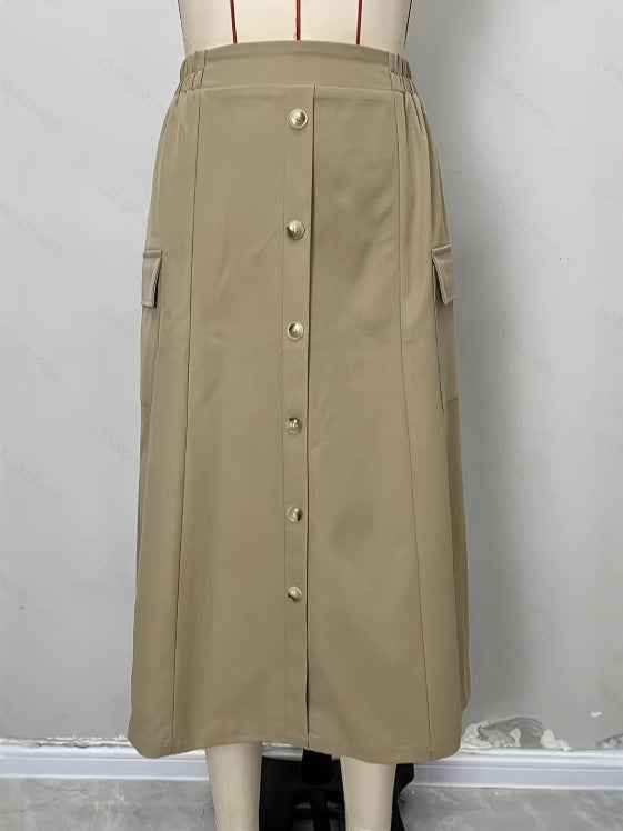 Retro High Waist A line Slimming Mid Length Skirt
