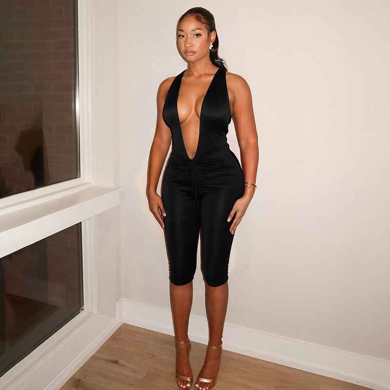 Elegant Sexy Sleeveless Deep V Plunge Halter Jumpsuit