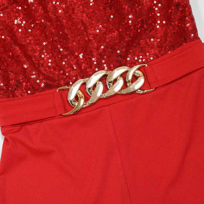 Shoulder Sleeve Sequin Stitching Jumpsuit