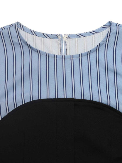 Striped Stitching Elegant Blouse False Two Piece Set