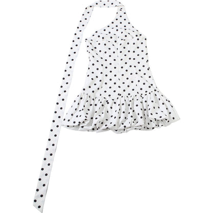 Summer Women Sexy Polka Dot Print Ribbon Waist Tight Sheath Dress