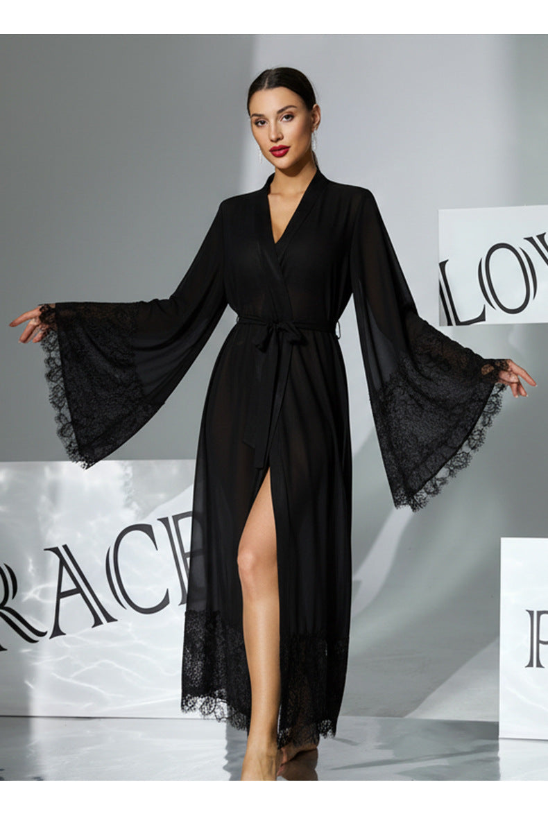 Lace Bell Sleeve Pajamas Chiffon Sleepwear Lace up