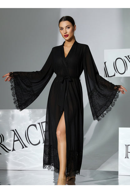 Lace Bell Sleeve Pajamas Chiffon Sleepwear Lace up